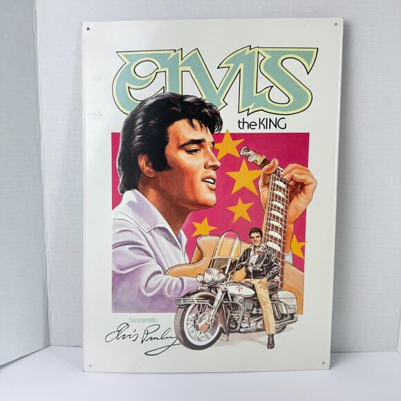 Collectible Vintage 1995 "Elvis The King" Tin Metal Sign (17 1/2" X 12 1/2") T67 - Picture 1 of 16